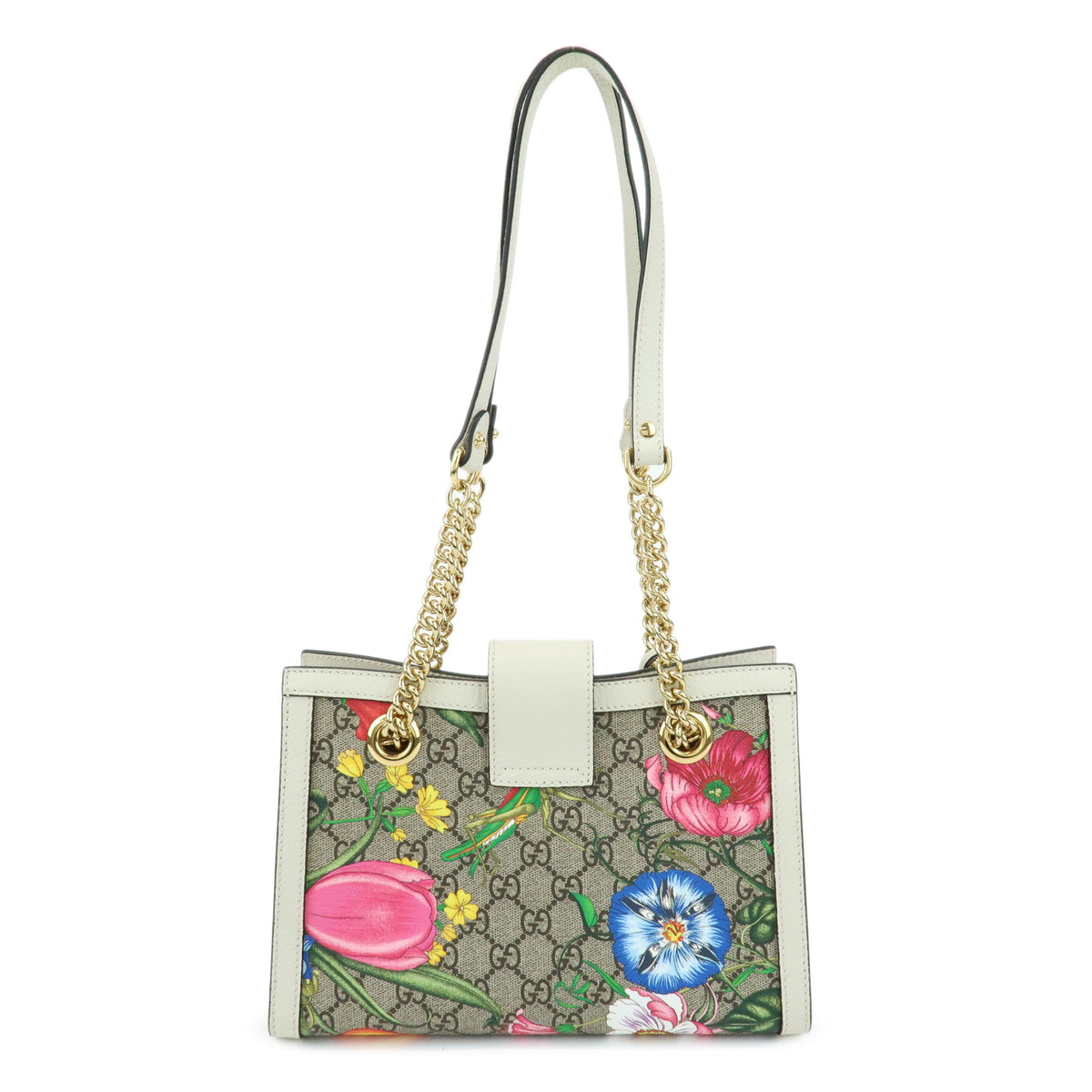 GUCCI Padlock Flora GG Small GG Supreme Chain Shoulder Bag White 498156