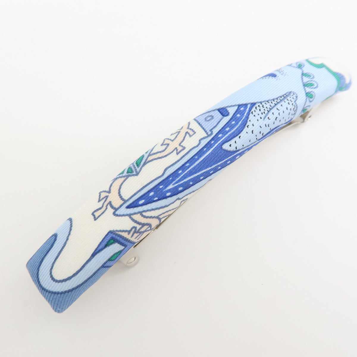 HERMES Eclipse GM Silk 100% Metal Hair Accessory Barrette Blue