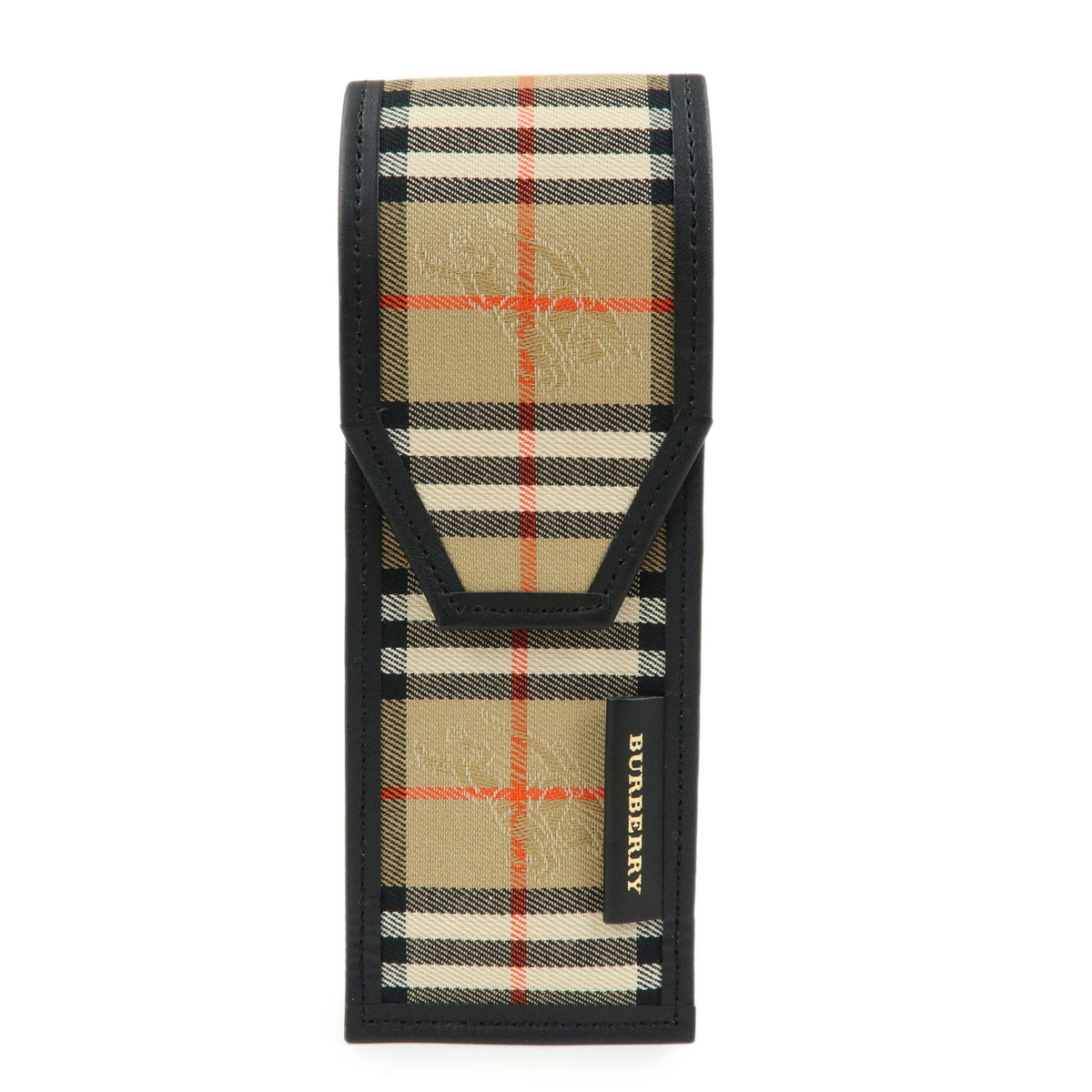 BURBERRY Nova Plaid Canvas Leather Pencil Case Pen Sleeve Beige