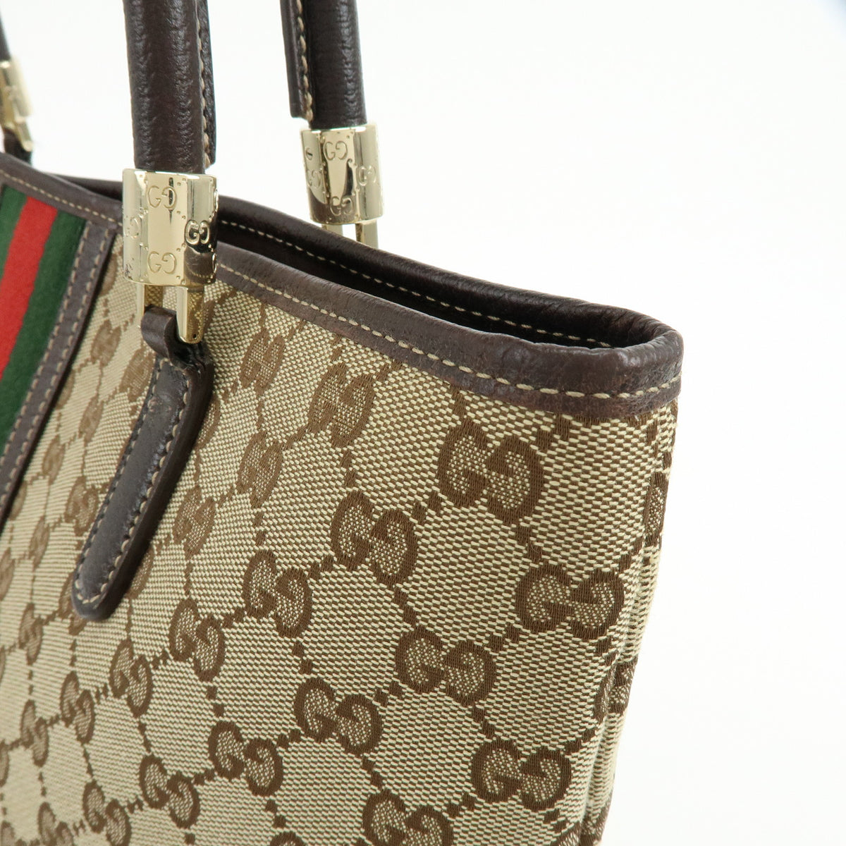 GUCCI Sherry GG Canvas Leather Tote Bag Shoulder Bag Beige Brown 162160