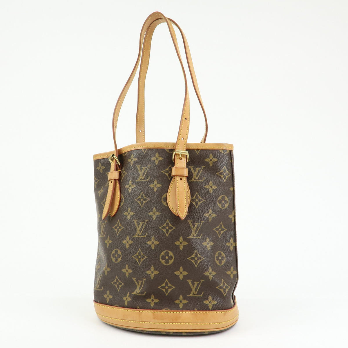 Louis Vuitton Monogram Canvas Leather Bucket PM Hand Bag Brown M42238