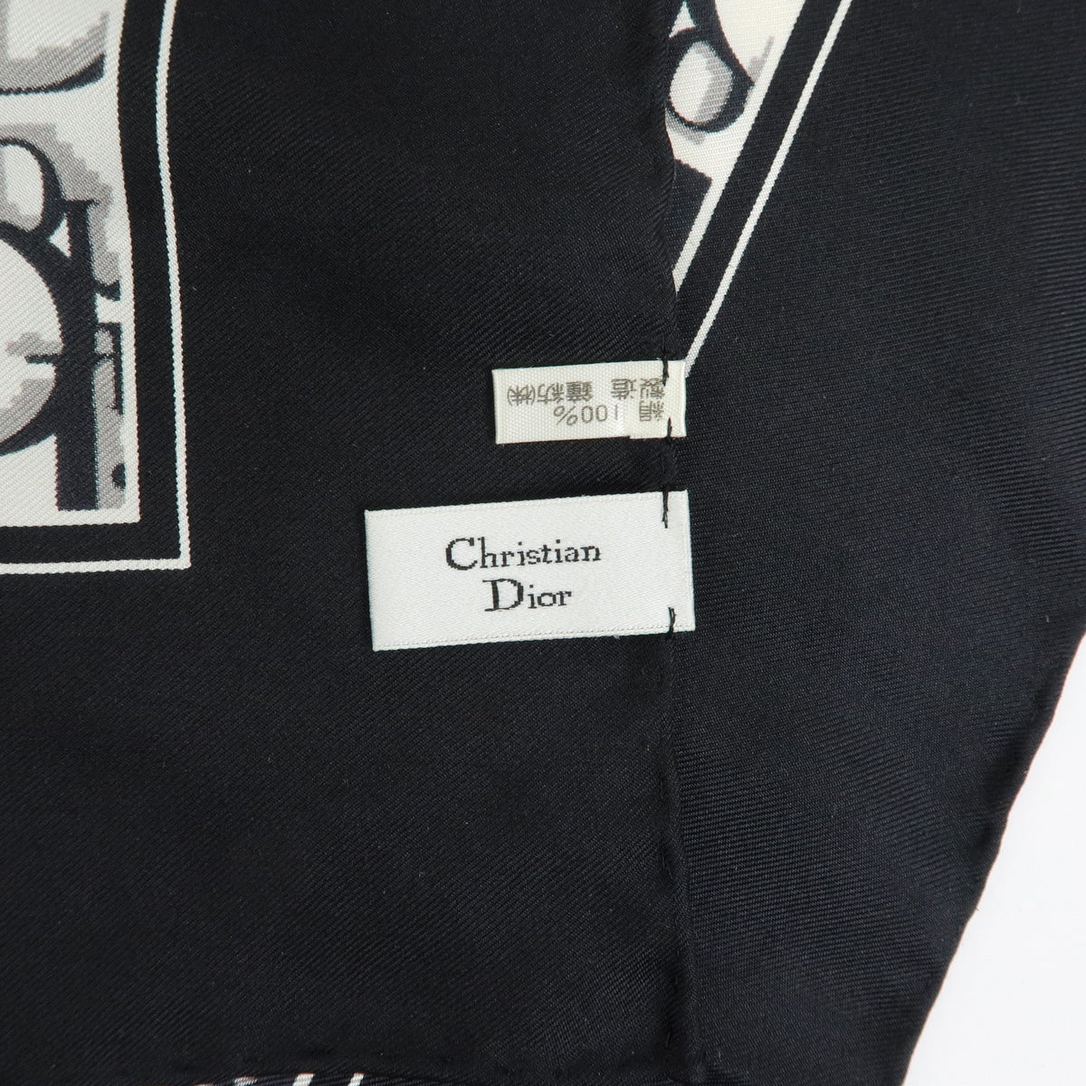 Christian Dior Trotter Silk 100% Scarf Black White