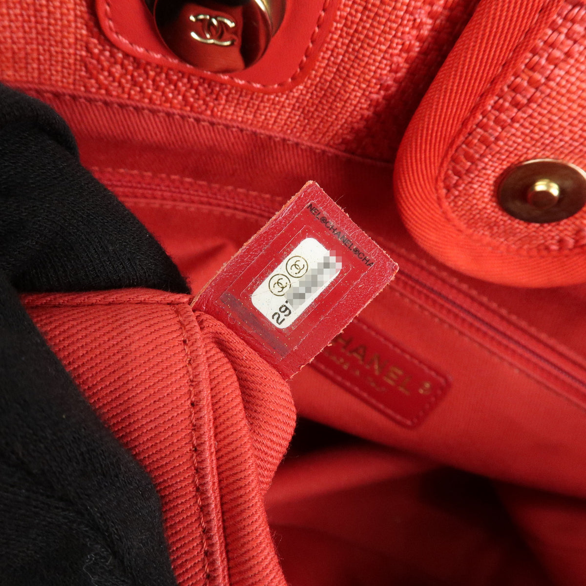 CHANEL Deauville MM Straw Canvas Leather Tote Shoulder Bag Red A67001