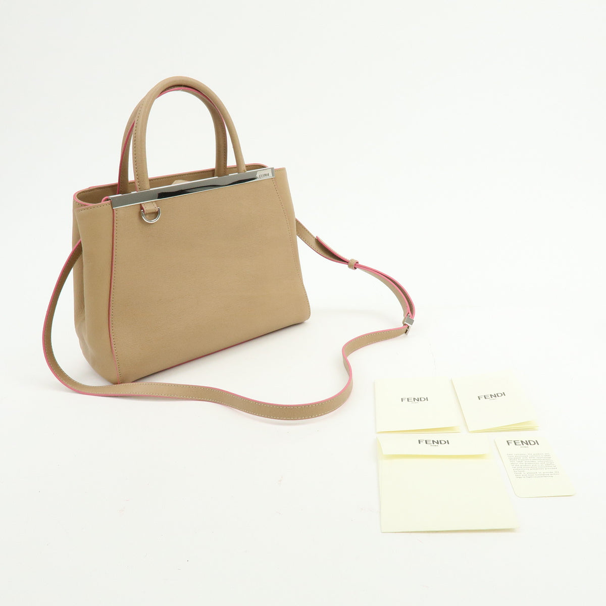 FENDI PETITE 2JOURS Calf Leather 2Way Bag Hand Bag Beige Pink 8BH253