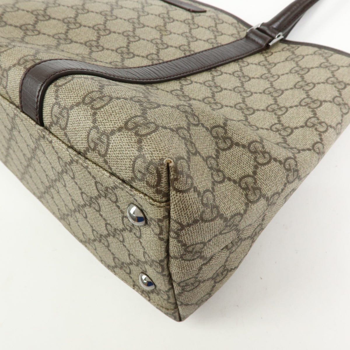 GUCCI GG Supreme Leather Tote Bag Shoulder Bag Beige Brown 114595