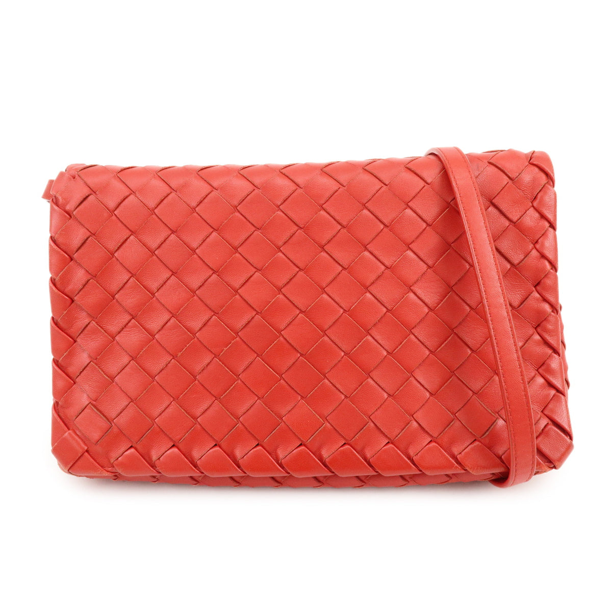 BOTTEGA VENETA Intrecciato Leather Shoulder Bag Crossbody Bag Red