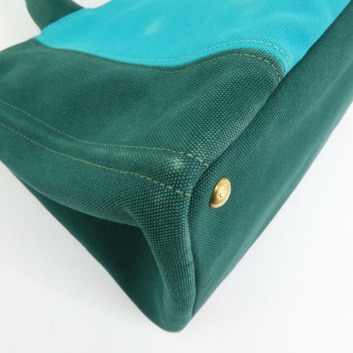 PRADA Logo Canapa Triangle Logo 2Way Tote Hand Bag Green Blue BN2642