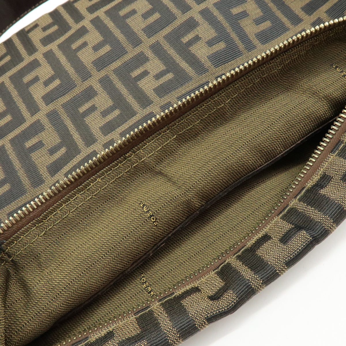 FENDI Zucca Jacquard Canvas Leather Shoulder Bag Hand Bag Brown