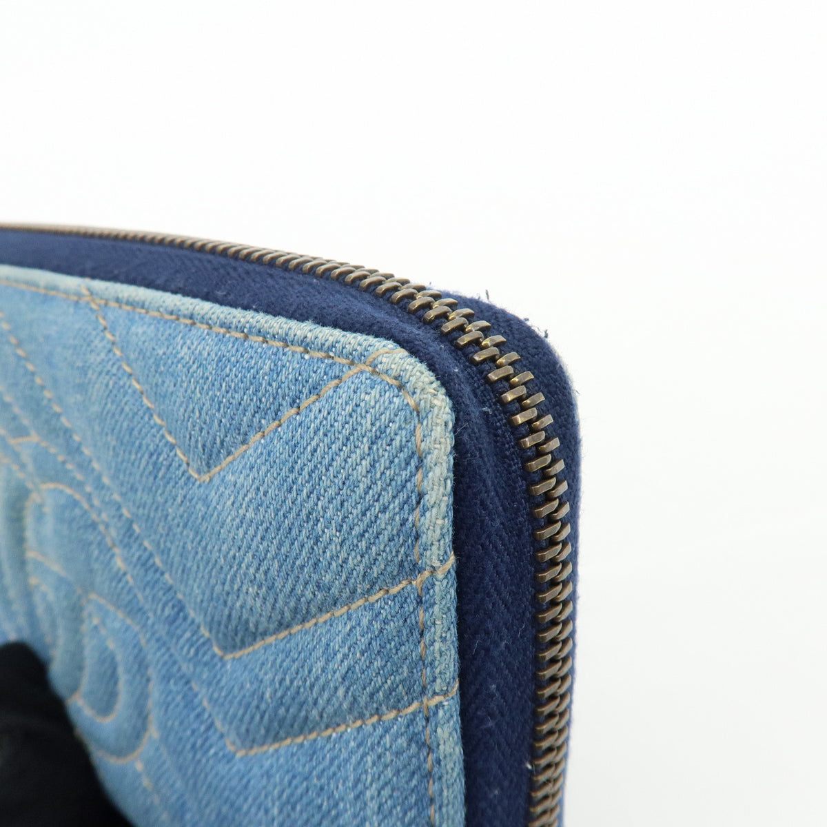 GUCCI GG Marmont Double G Denim Leather Round Zippy Wallet Blue 443123