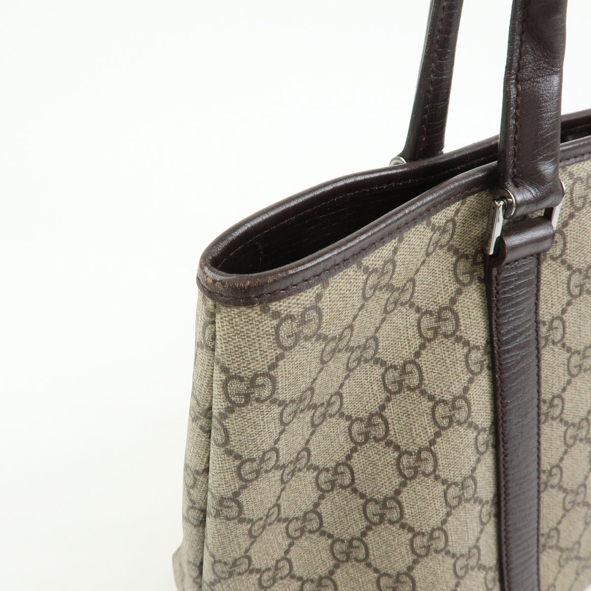 GUCCI GG Supreme Leather Tote Bag Shoulder Bag Beige Brown 114595