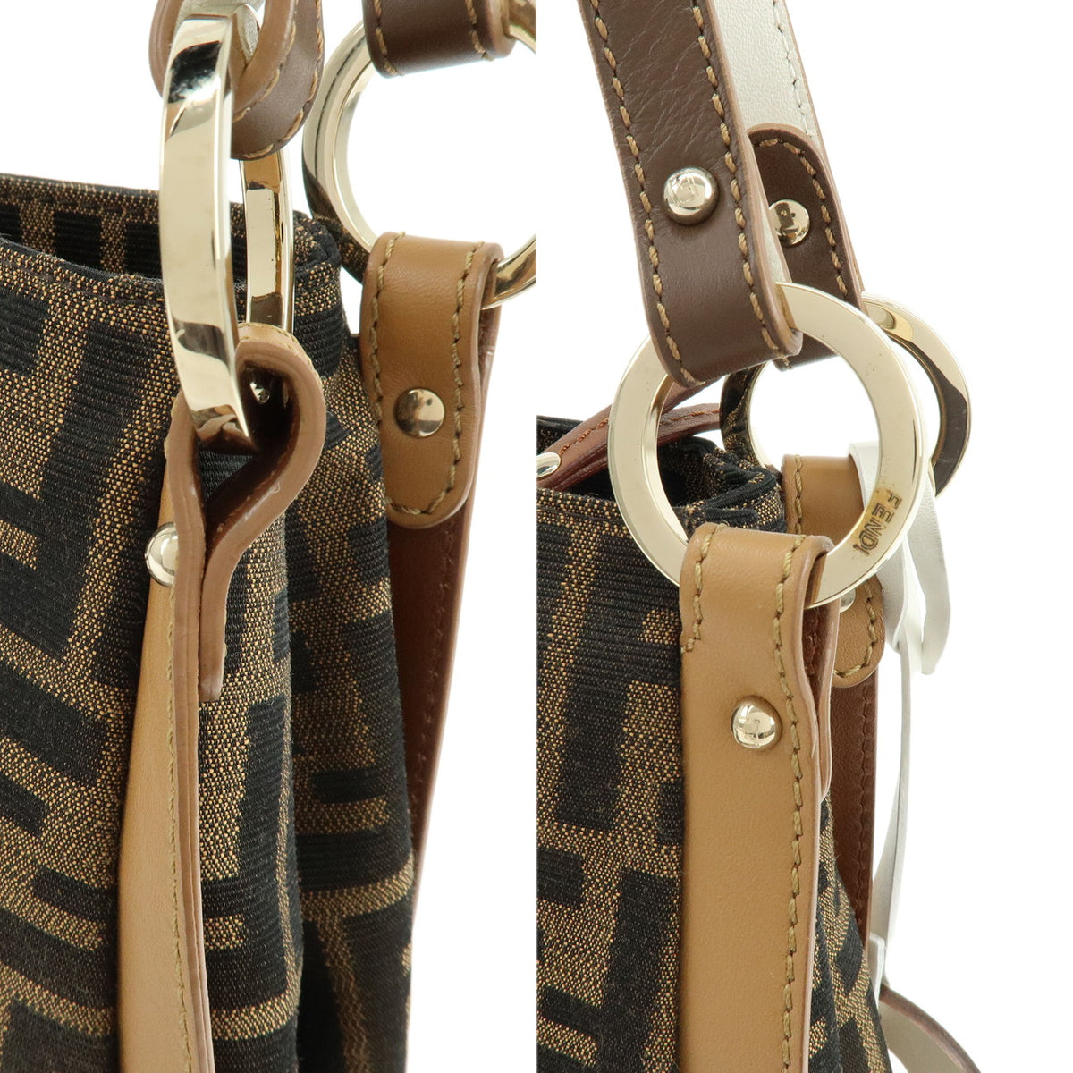 FENDI Zucca Jacquard Canvas Leather Shoulder Bag Brown Black 8BR652