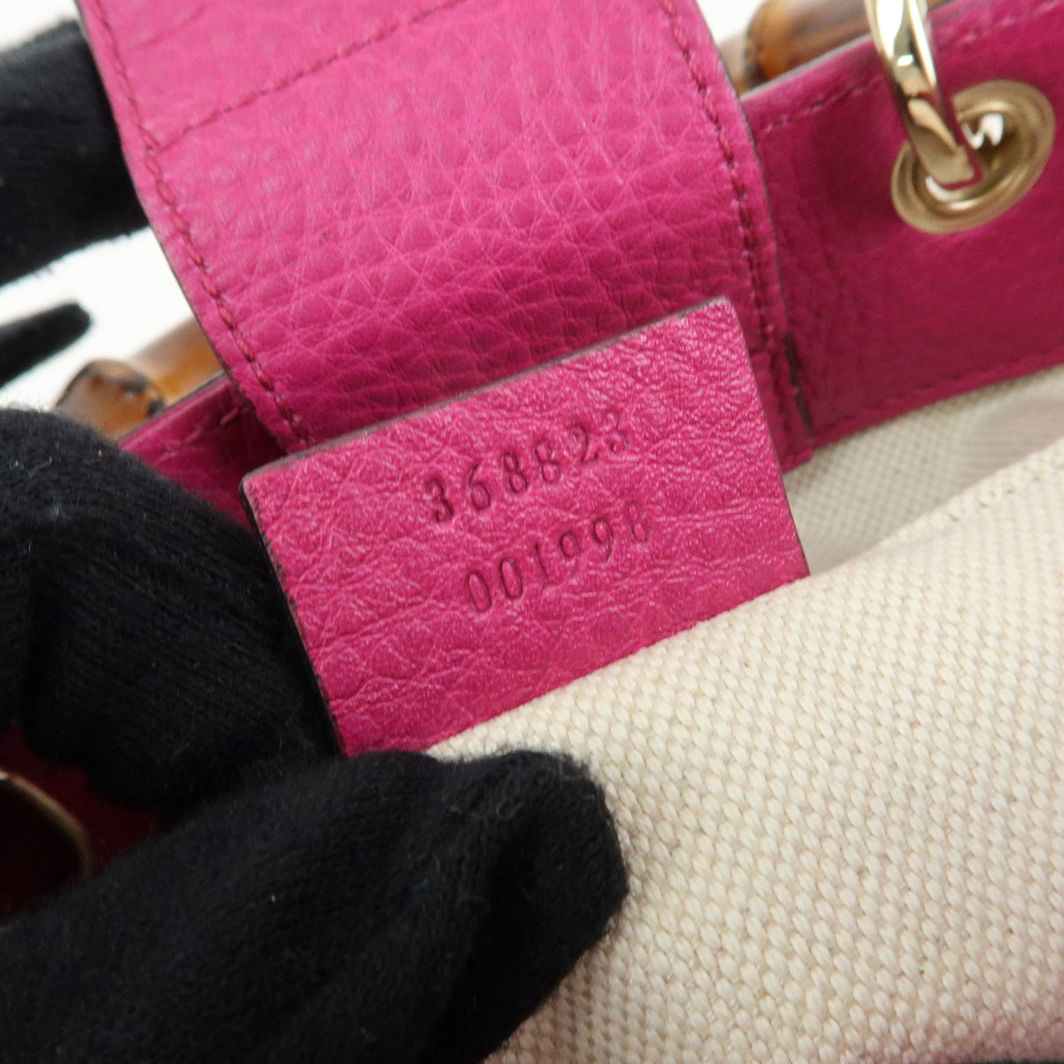 GUCCI Bamboo Mini Shopper Leather 2Way Bag Hand Bag Pink Purple 368823