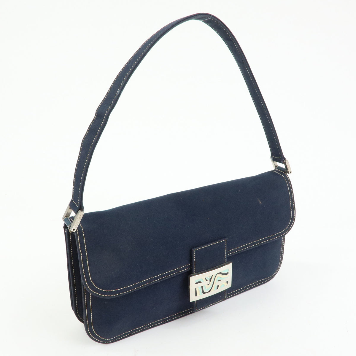 FENDI Mamma Baguette Canvas Shoulder Bag Hand Bag Navy 26424