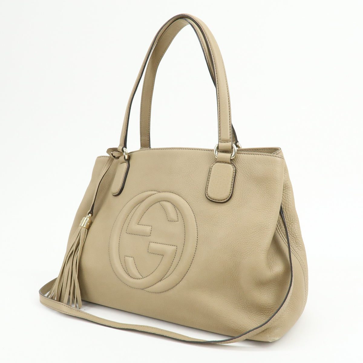 GUCCI SOHO Interlocking G Leather Shoulder Bag Hand Bag Beige 308363