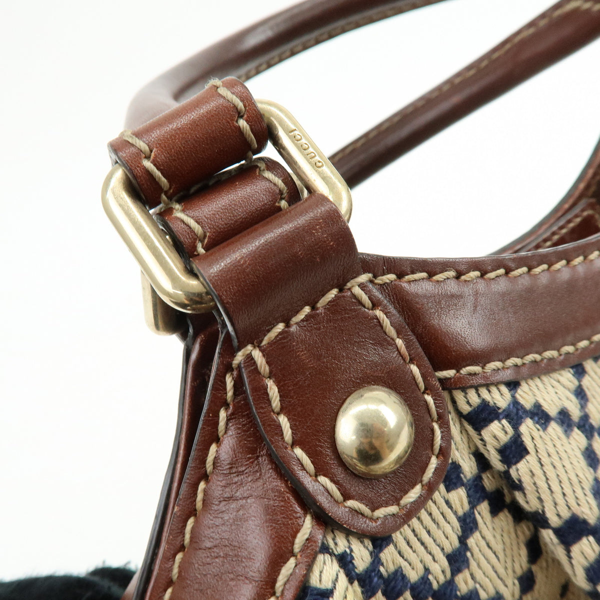 GUCCI Sukey Diamante Interlocking G GG Canvas Leather Hand Bag 211944