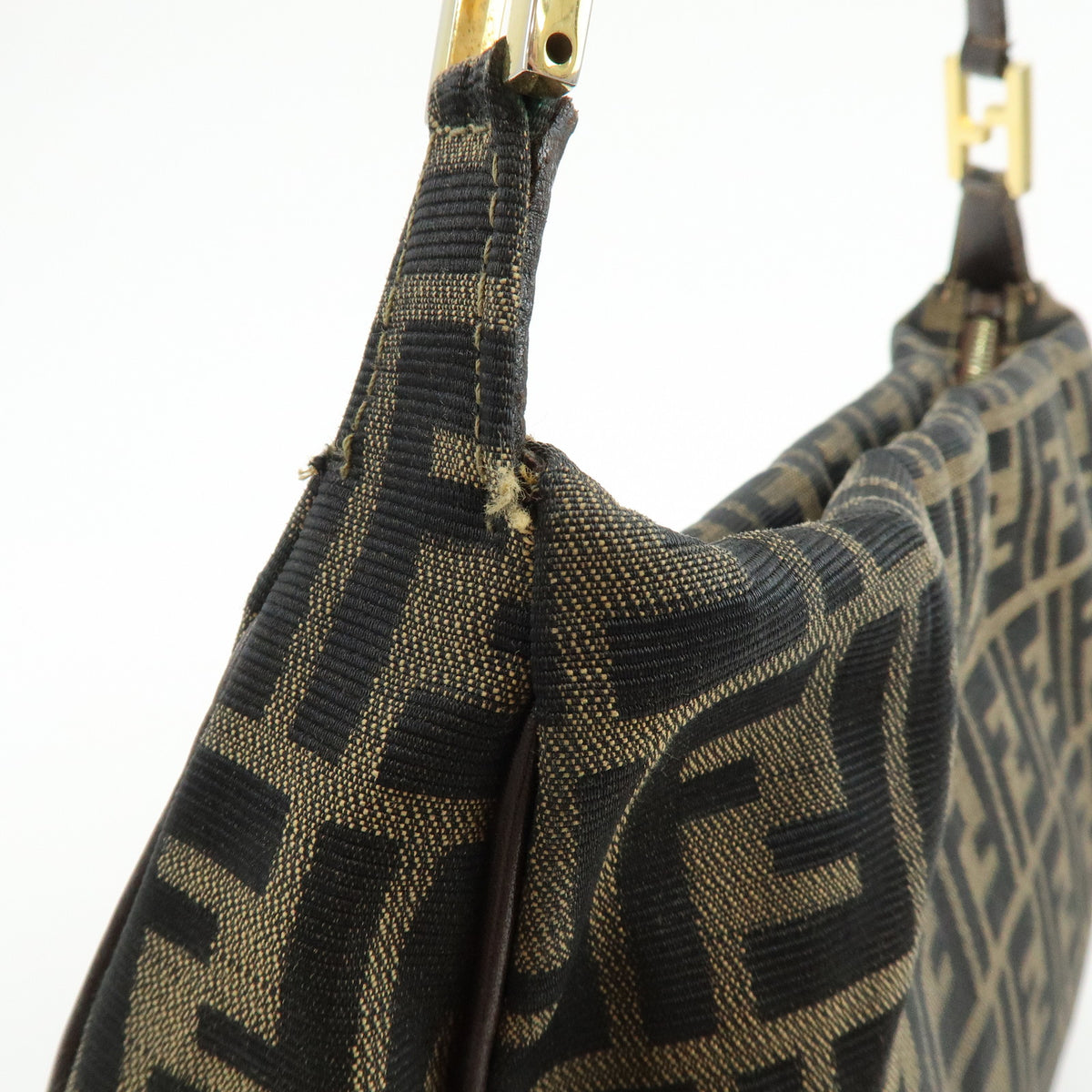 FENDI Zucca Jacquard Canvas Leather Shoulder Bag Hand Bag Brown