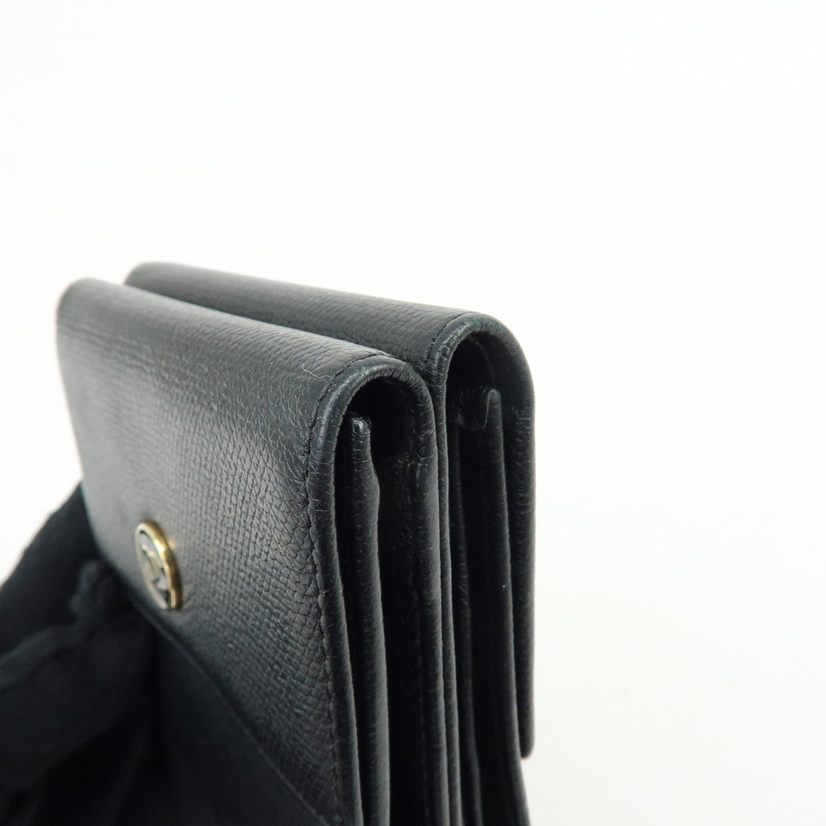 CHANEL COCO Button Calf Skin W Hook Compact Wallet Black A20902