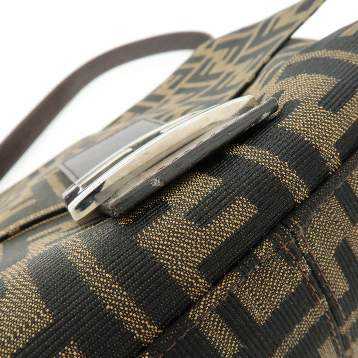 FENDI Mamma Baguette Zucca Canvas Leather Hand Bag Brown 26325