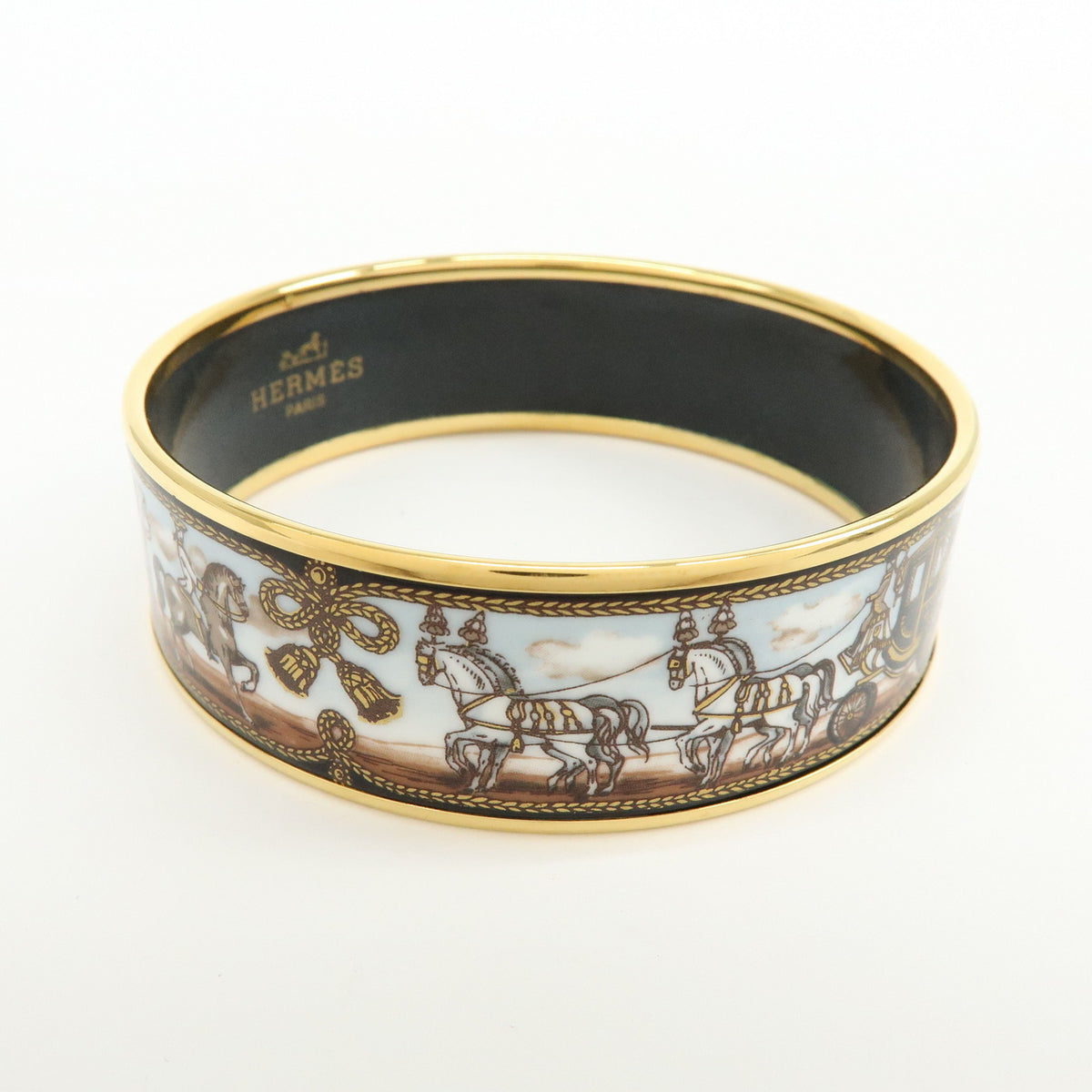 HERMES Email GM Gold Plated Metal Bangle Bracelet Gold Brown