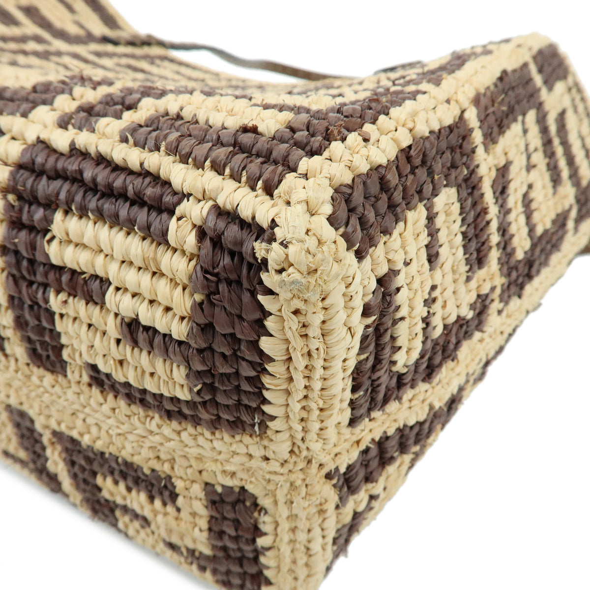 FENDI Zucca Roll Small Raffia Leather Tote Shoulder Bag Brown 8BH424