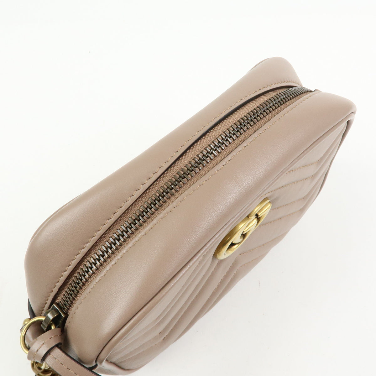 GUCCI GG Marmont Double G Leather Chain Shoulder Bag Pink Beige 448065