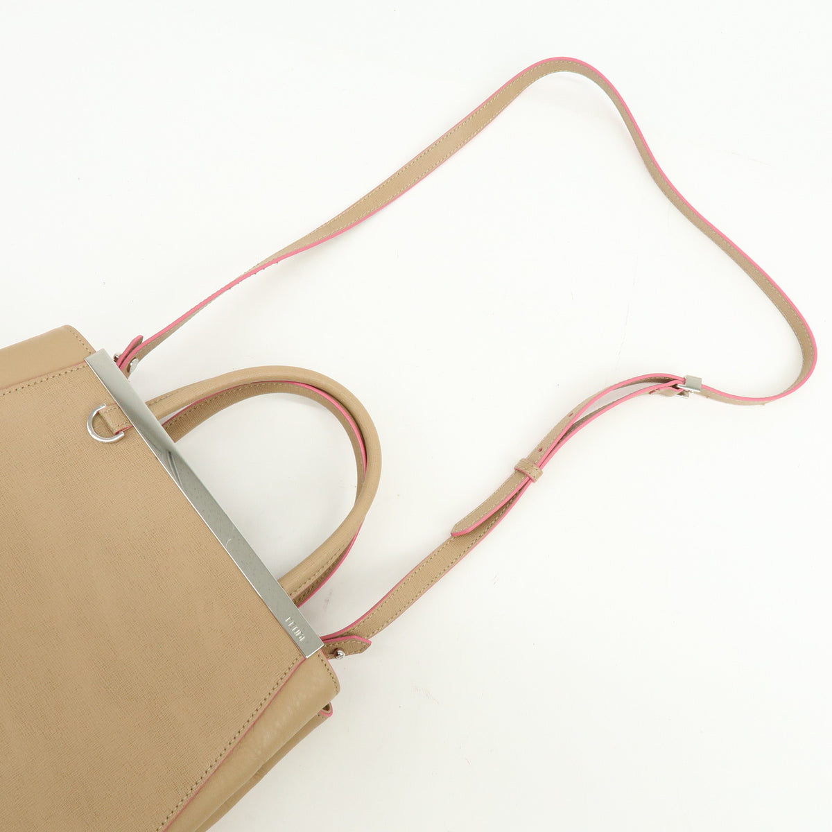 FENDI PETITE 2JOURS Calf Leather 2Way Bag Hand Bag Beige Pink 8BH253