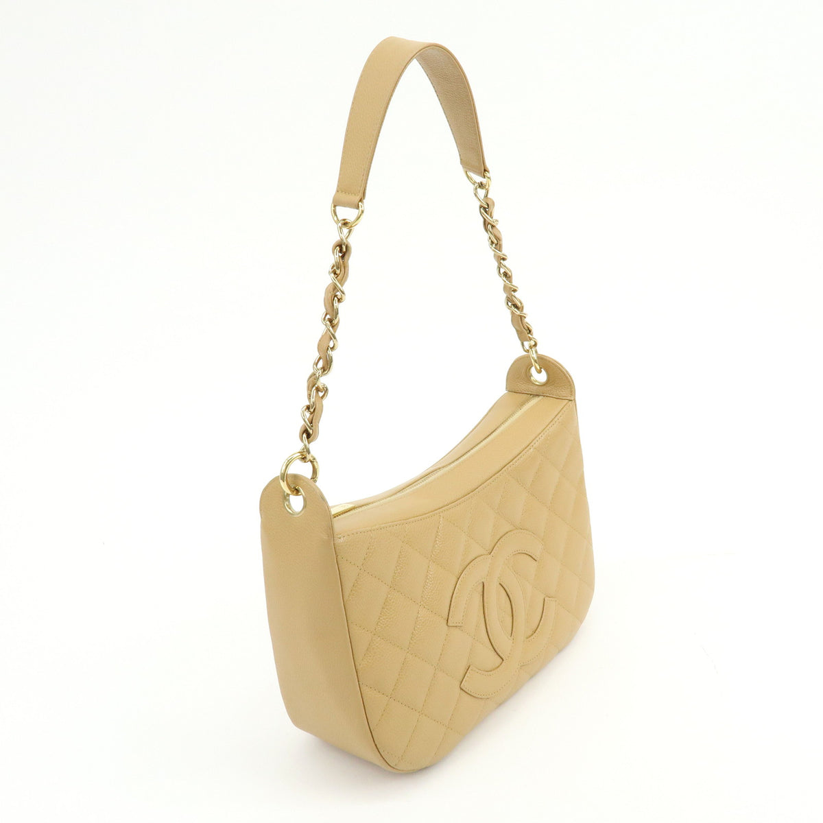 CHANEL COCO Mark Matelasse Caviaskin Chain Shoulder Bag Beige A20993