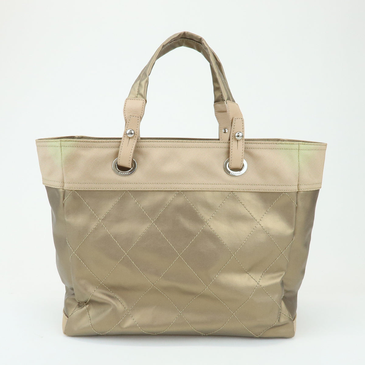 CHANEL Paris Biarritz MM PVC Leather Tote Bag Hand Bag Gold A34209