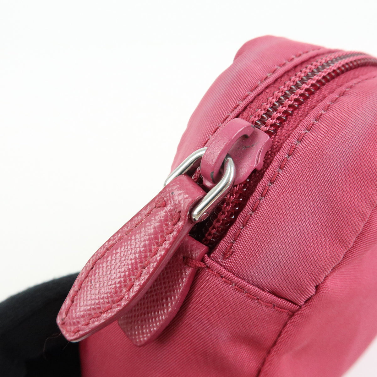 PRADA Triangle Logo Nylon Saffiano Leather Cosmetic Pouch Pink 1N0340
