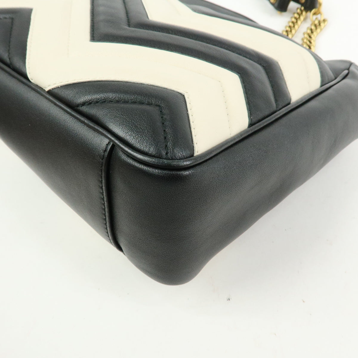 GUCCI GG Marmont Double G Leather Chain Shoulder Bag Black White 443501