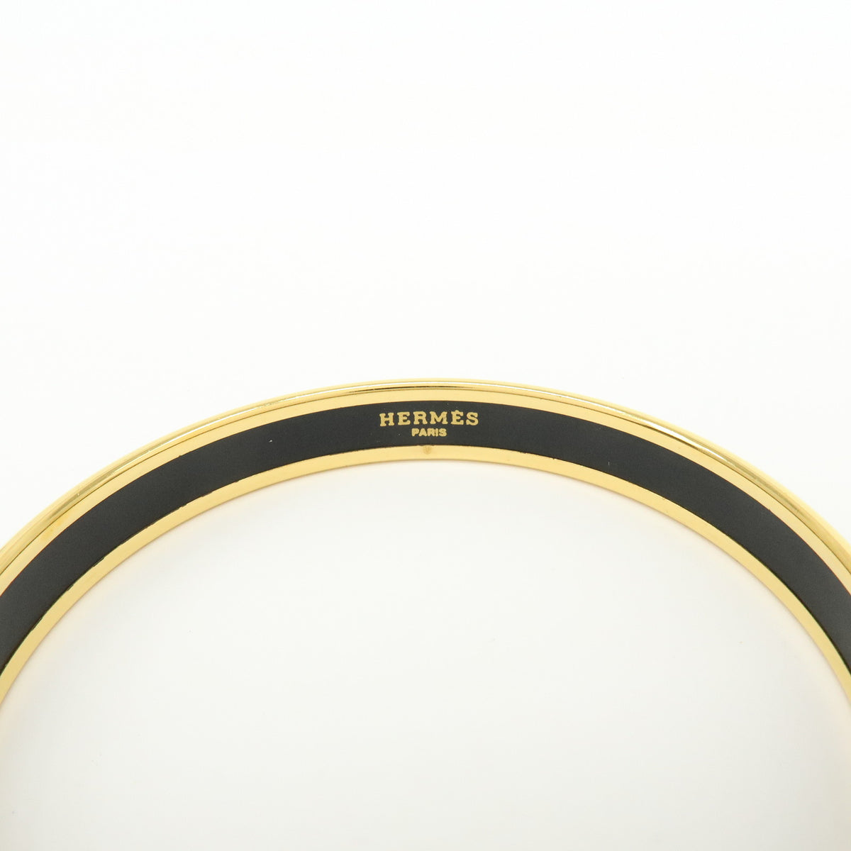 HERMES Email PM Metal Bracelet Bangle Birds Motif Black Gold