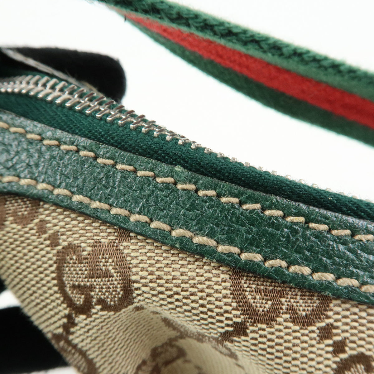 GUCCI Sherry GG Canvas Leather Shoulder Bag Beige Green Red 145812