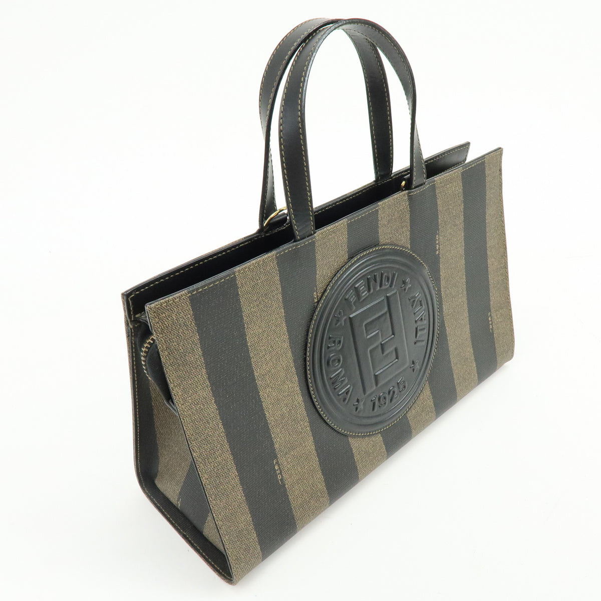 FENDI Pequin PVC Leather 2Way Hand Bag Black Brown 261390