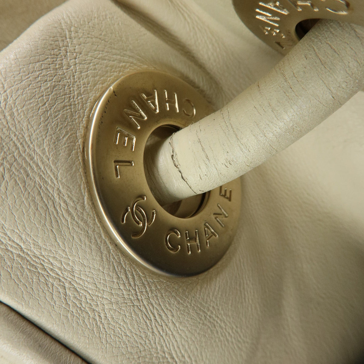 CHANEL Logo Camellia Leather Tote Bag Shoulder Bag Beige A20856