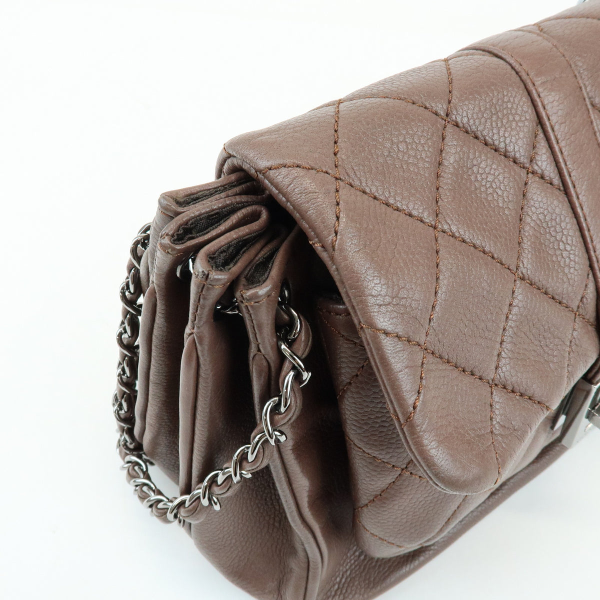 CHANEL 2.55 Mademoiselle Lock Lamb Skin Chain Shoulder Bag Brown