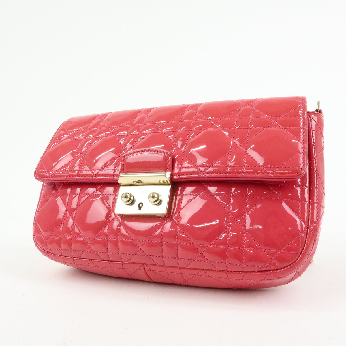 Christian Dior New Lock Cannage Patent Leather Chain Shoulder Bag Pink