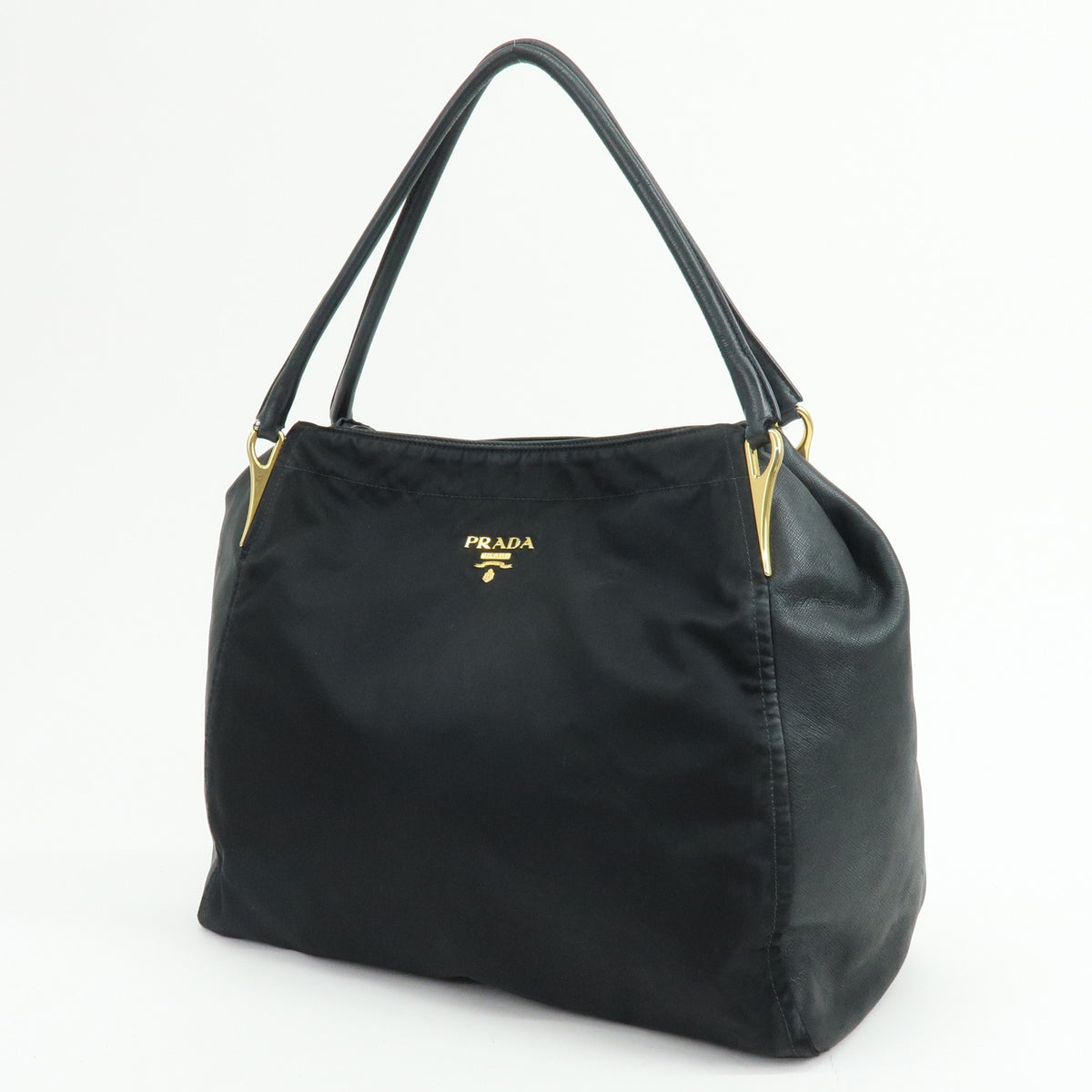PRADA Nylon Saffiano Leather Shoulder Bag Hand Bag Black