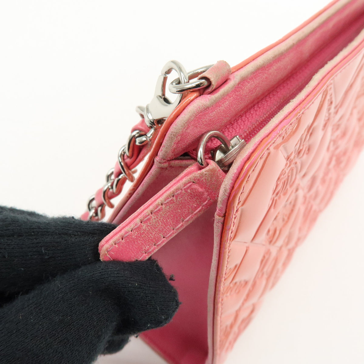 CHANEL Icon Line Patent Leather Chain Shoulder Bag Pink A37156