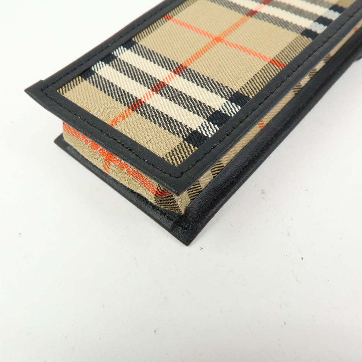 BURBERRY Nova Plaid Canvas Leather Pencil Case Pen Sleeve Beige