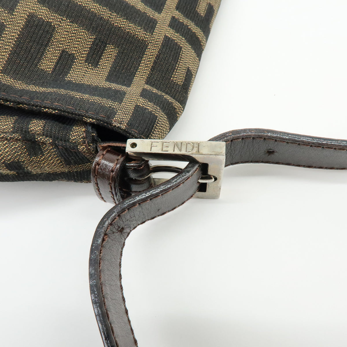 FENDI Mamma Baguette Zucca Jacquard Canvas Leather Shoulder Bag 26325
