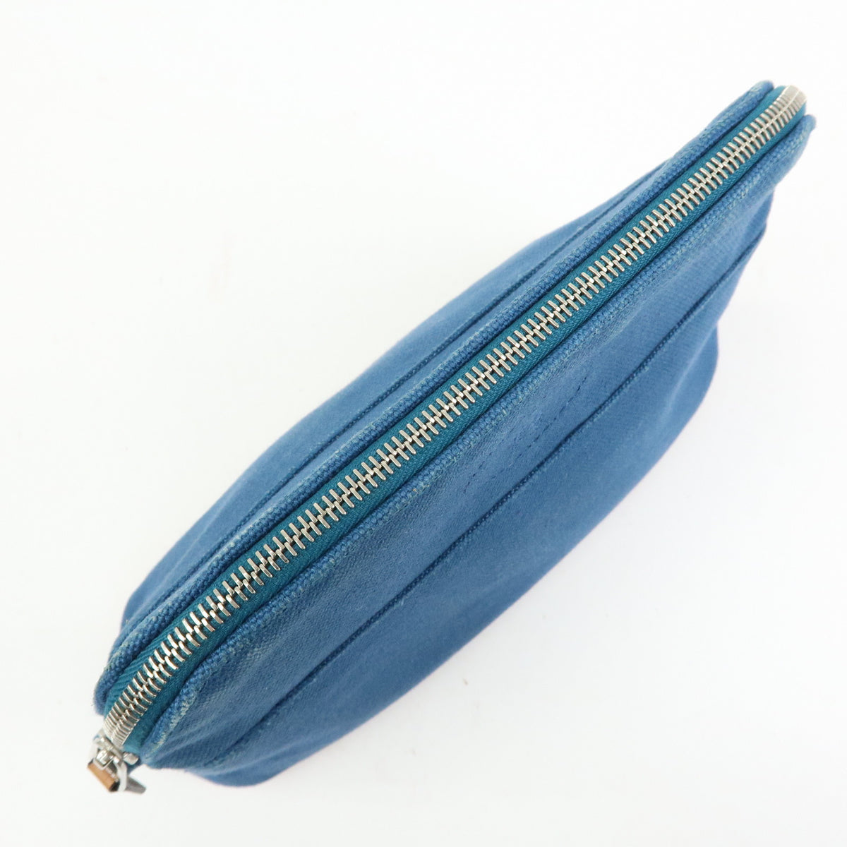 HERMES Bolide Mini Cotton Leather Cosmetic Pouch Blue