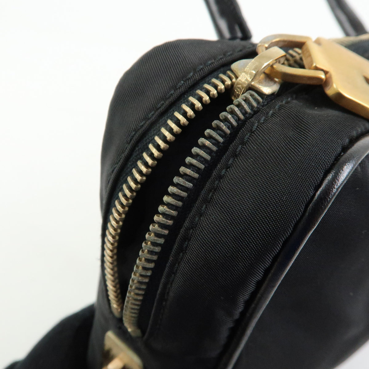 PRADA Triangle Log Nylon Leather Shoulder Bag Hand Bag Black