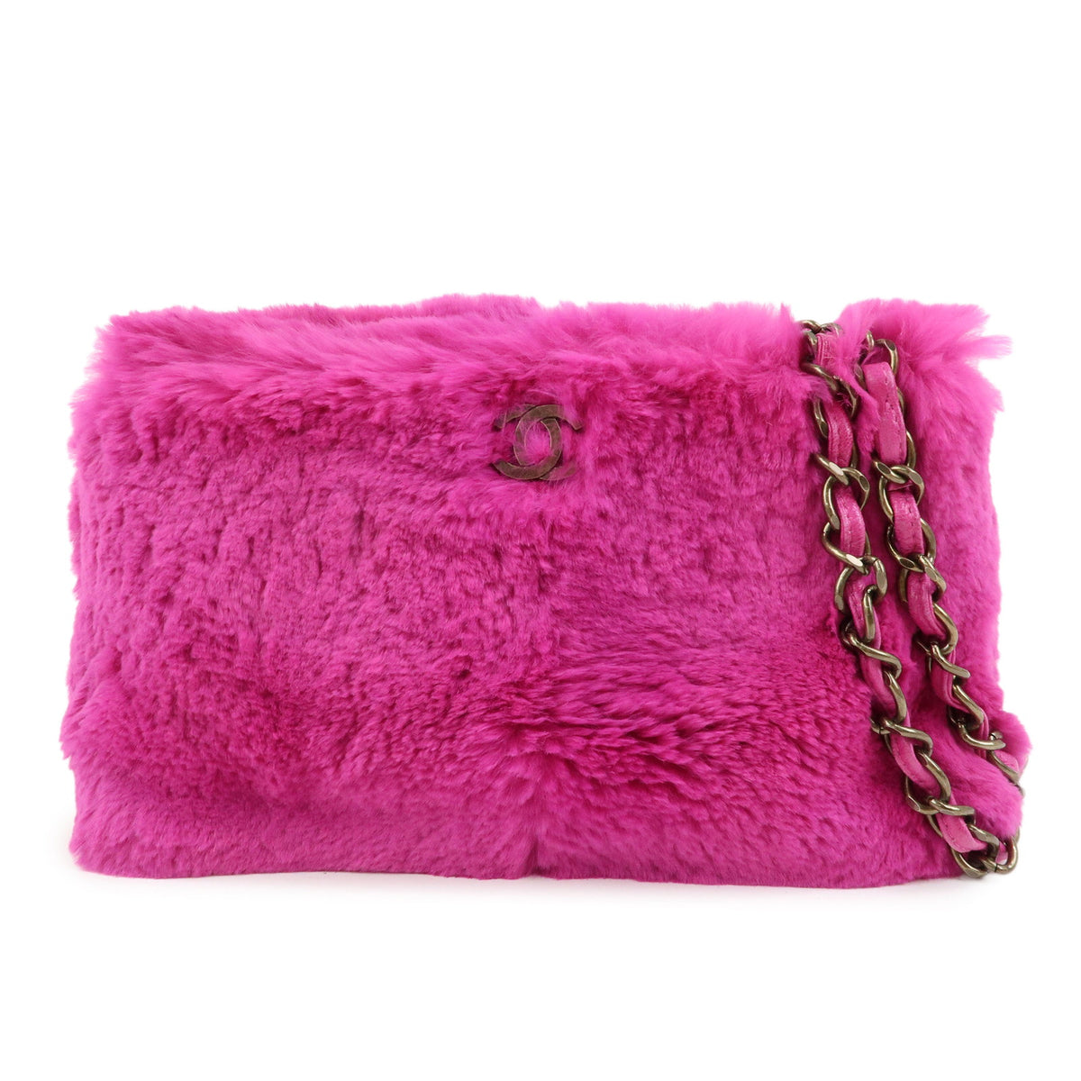 CHANEL Lapin Rabbit Fur Leather Chain Shoulder Bag Puple