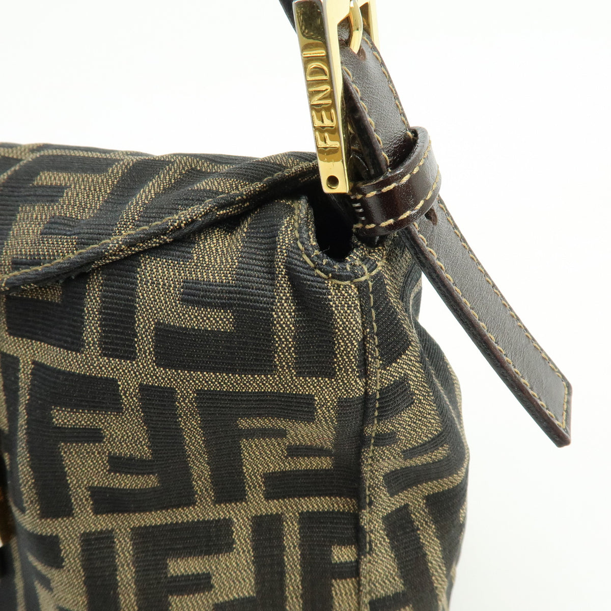 FENDI Zucca Jaquard Canvas Leather Shoulder Bag Hand Bag Brown