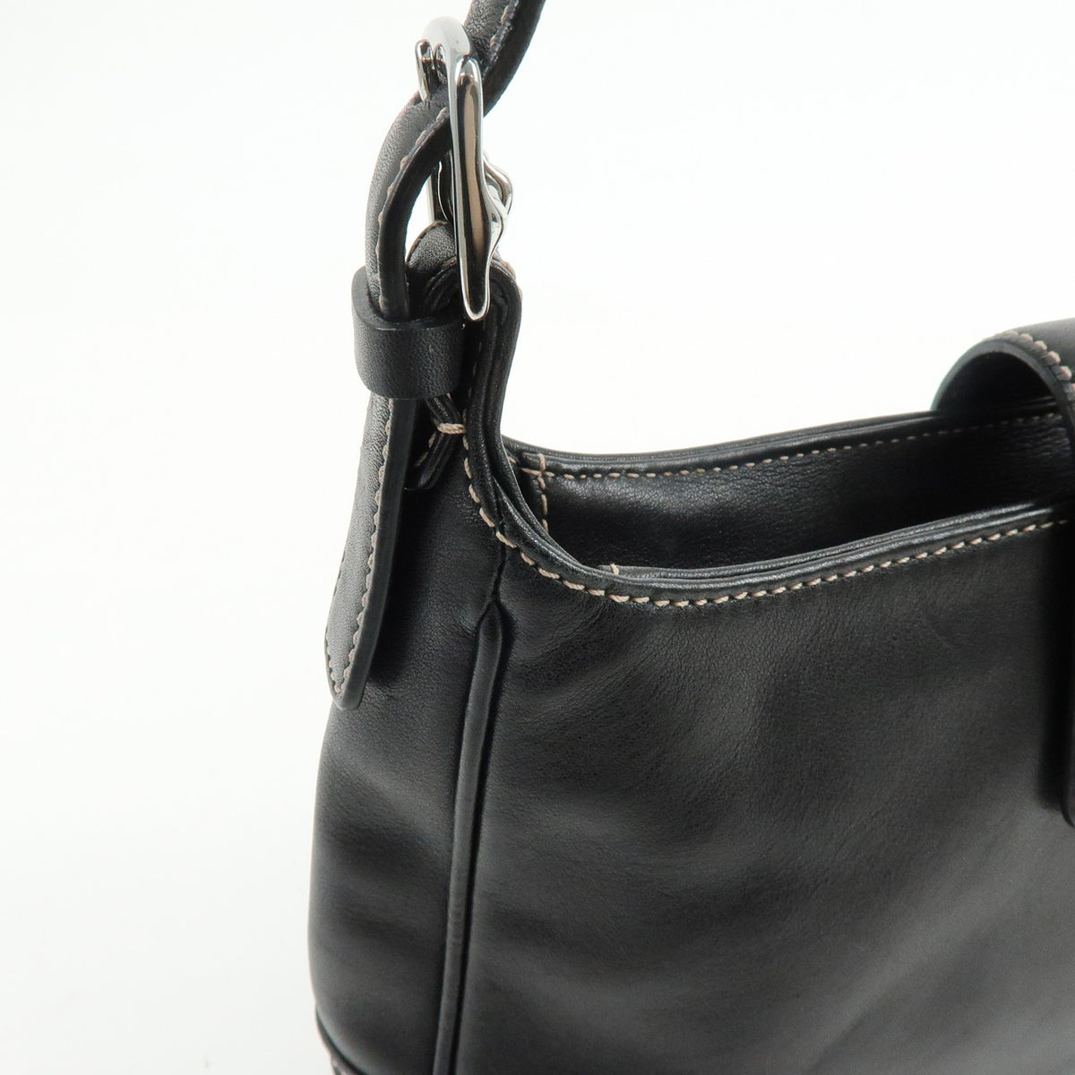 COACH Logo Leather Shoulder Bag Hand Bag Black 7789