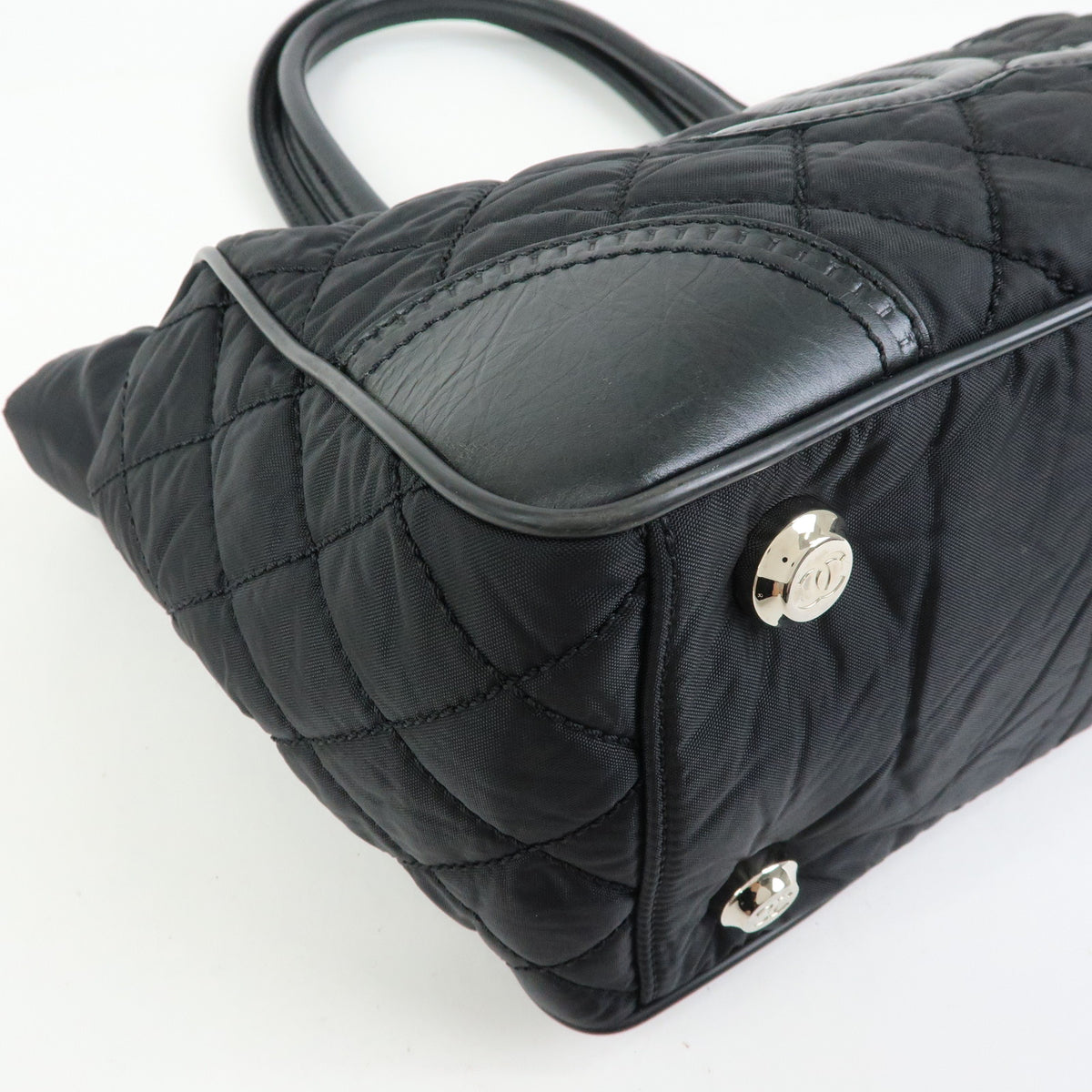 CHANEL Paris New York COCO Mark Nylon Leather Tote Bag Black A33100