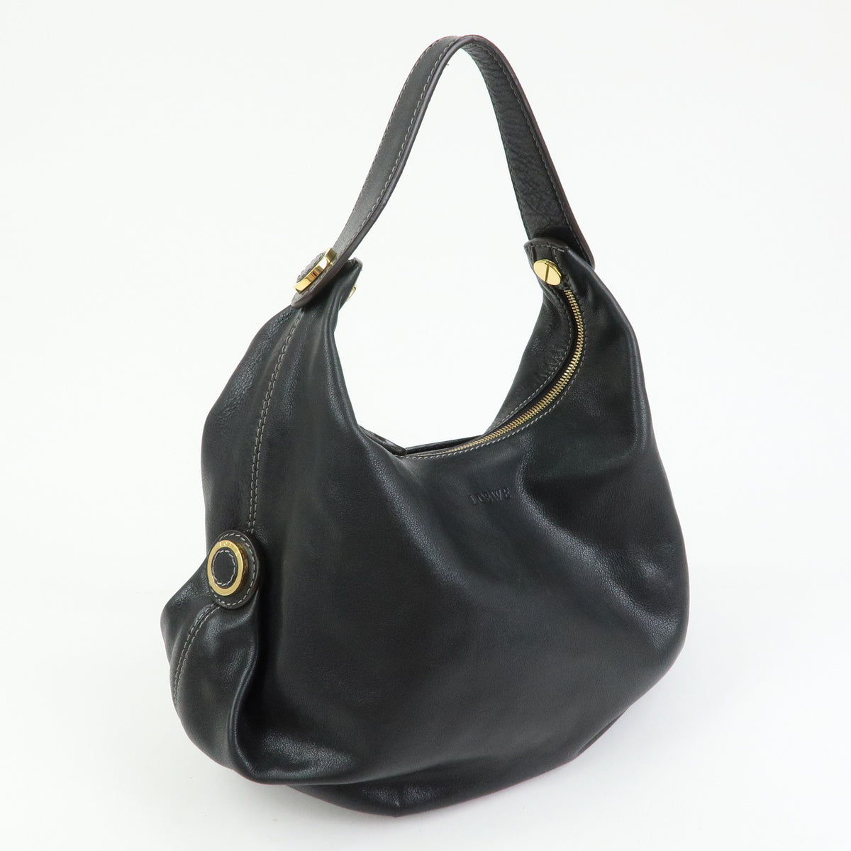 LOEWE Logo Leather Shoulder Bag Hand Bag Black