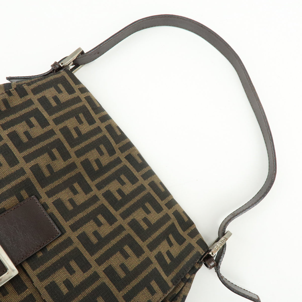 FENDI Mamma Baguette Zucca Jacquard Canvas Leather Shoulder Bag 26325