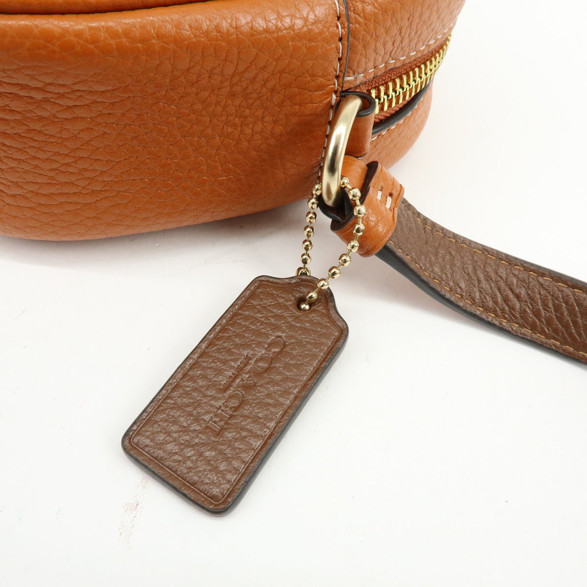 COACH Logo Leather Shoulder Bag Crossbody Bag Camel Brown