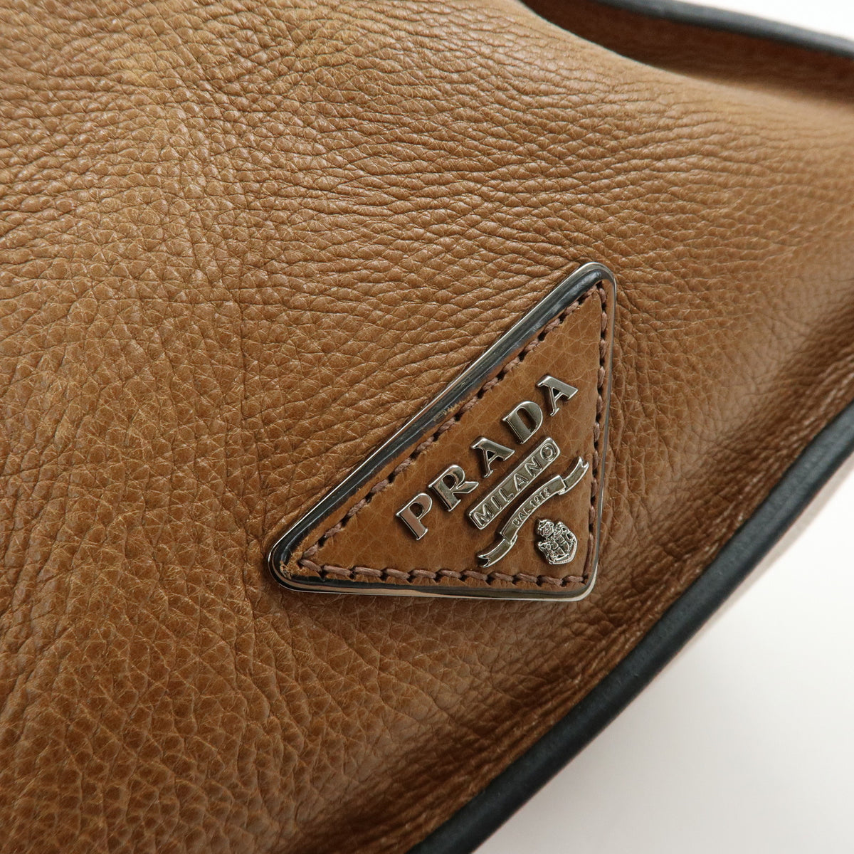 PRADA Triangle Logo Leather 2Way Bag Hand Bag Shoulder Bag Brown BN2661